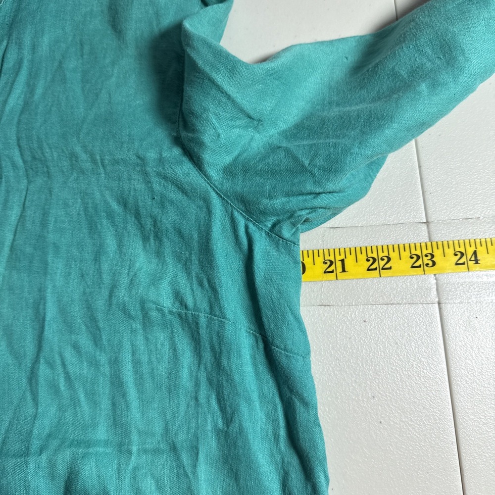 J Jill Love Linen Top Womens M Green Essential Shirt Button Up Coastal Resort - Picture 10 of 12